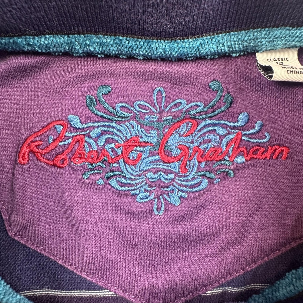 Robert Graham Polo Shirt Mens Large Multicolor Stripe Paisley Cotton Casual - Picture 5 of 13